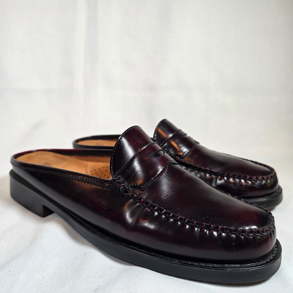 G.H. Bass Weejuns Peggy Mules Womens 11 Burgundy Leather Penny Loafer Academia